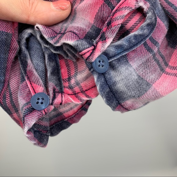 Love Fire Plaid Burnout V-neck Blouse Pink Size Lg - Picture 3 of 8